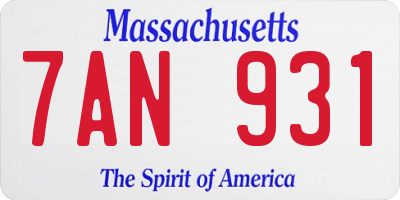 MA license plate 7AN931