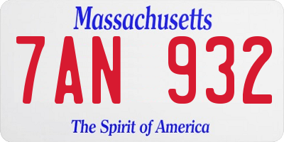 MA license plate 7AN932