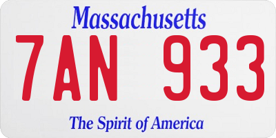MA license plate 7AN933