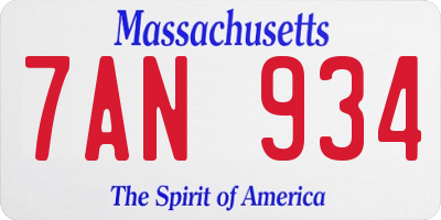MA license plate 7AN934