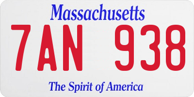 MA license plate 7AN938
