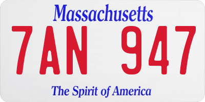 MA license plate 7AN947