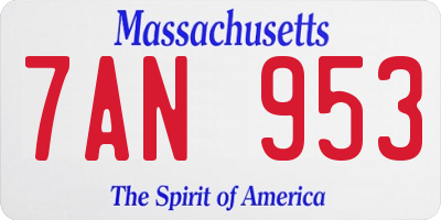 MA license plate 7AN953