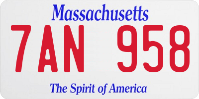 MA license plate 7AN958