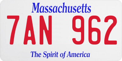 MA license plate 7AN962