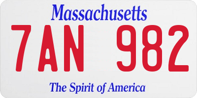 MA license plate 7AN982