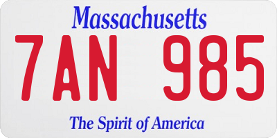 MA license plate 7AN985