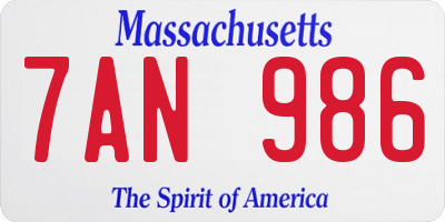 MA license plate 7AN986