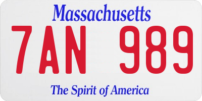 MA license plate 7AN989