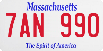 MA license plate 7AN990