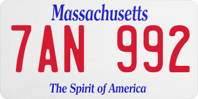 MA license plate 7AN992