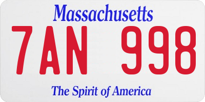 MA license plate 7AN998