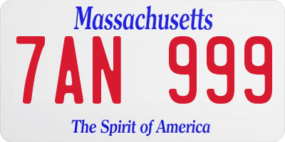 MA license plate 7AN999