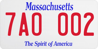 MA license plate 7AO002