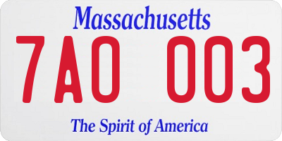 MA license plate 7AO003