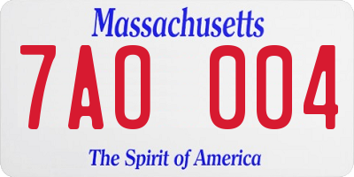 MA license plate 7AO004
