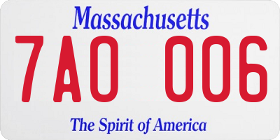 MA license plate 7AO006