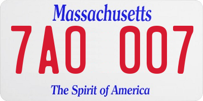 MA license plate 7AO007