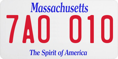 MA license plate 7AO010
