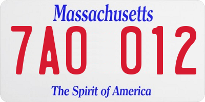 MA license plate 7AO012