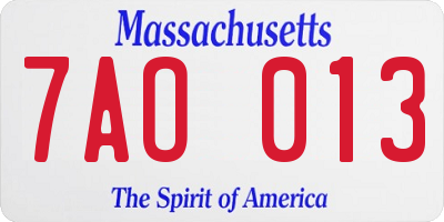 MA license plate 7AO013