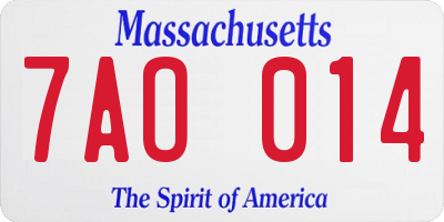 MA license plate 7AO014