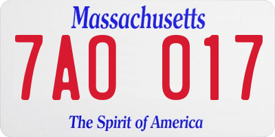 MA license plate 7AO017