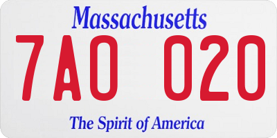 MA license plate 7AO020