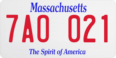 MA license plate 7AO021