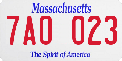 MA license plate 7AO023