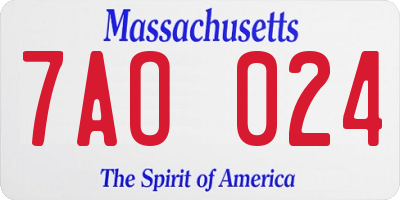 MA license plate 7AO024