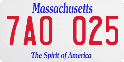 MA license plate 7AO025