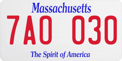 MA license plate 7AO030