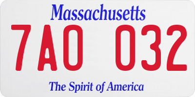 MA license plate 7AO032