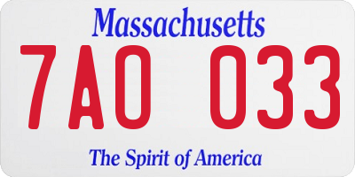 MA license plate 7AO033