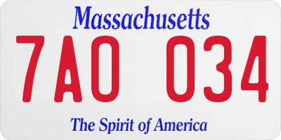 MA license plate 7AO034