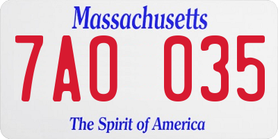 MA license plate 7AO035
