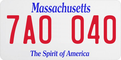 MA license plate 7AO040