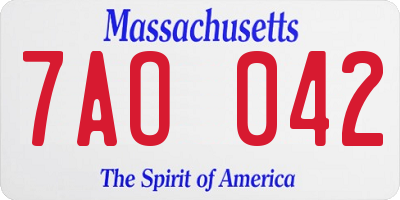 MA license plate 7AO042