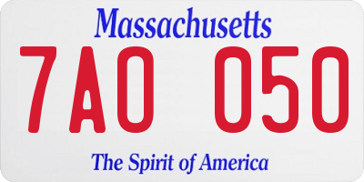 MA license plate 7AO050