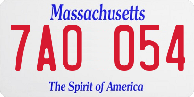 MA license plate 7AO054