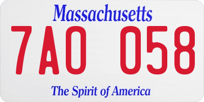 MA license plate 7AO058
