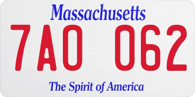 MA license plate 7AO062