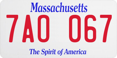 MA license plate 7AO067