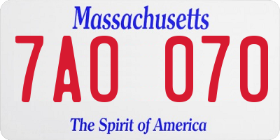 MA license plate 7AO070