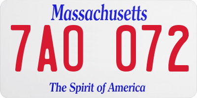 MA license plate 7AO072