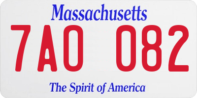 MA license plate 7AO082
