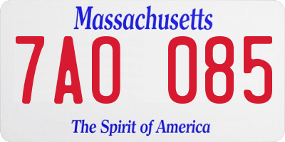MA license plate 7AO085
