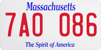 MA license plate 7AO086