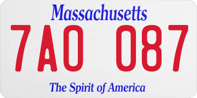MA license plate 7AO087